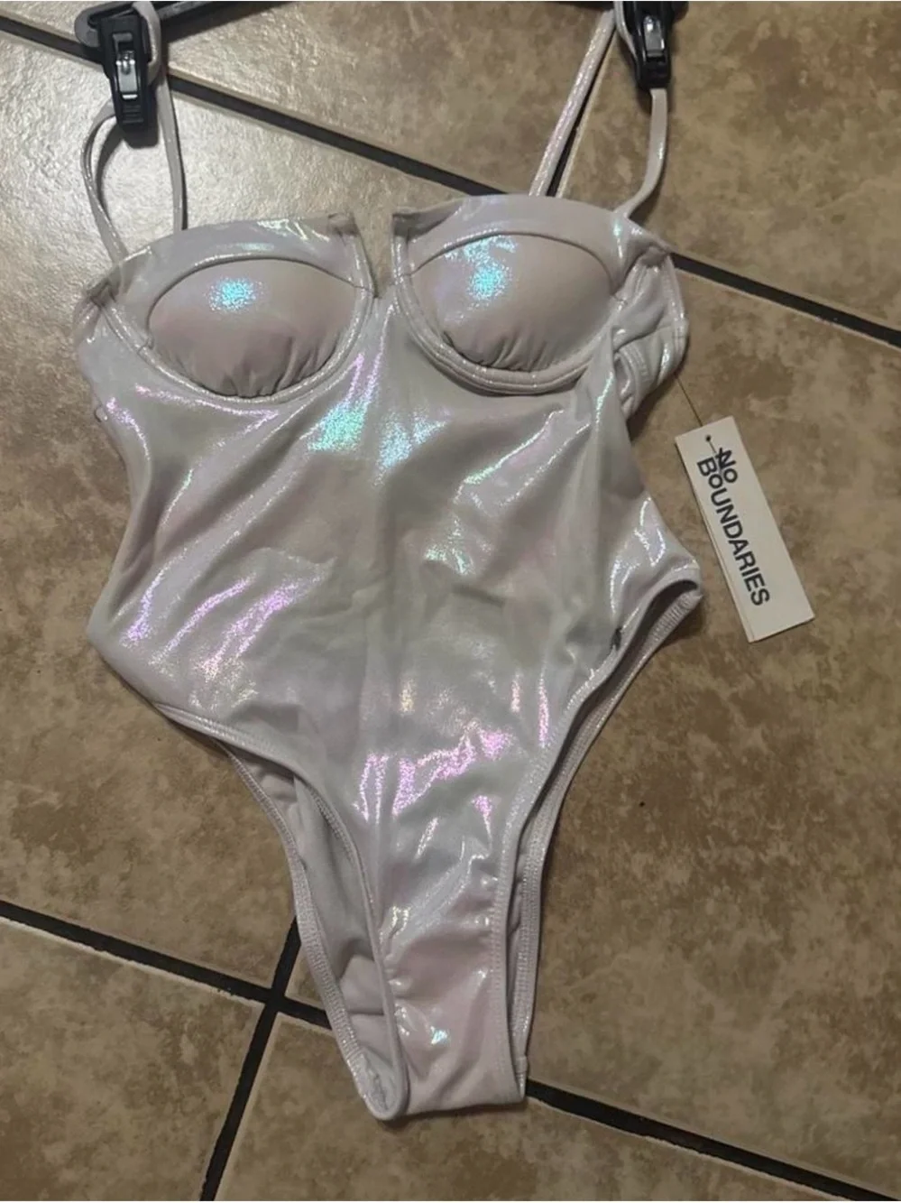Women No Boundaries Iridescent White One-Piece Swimsuit size S